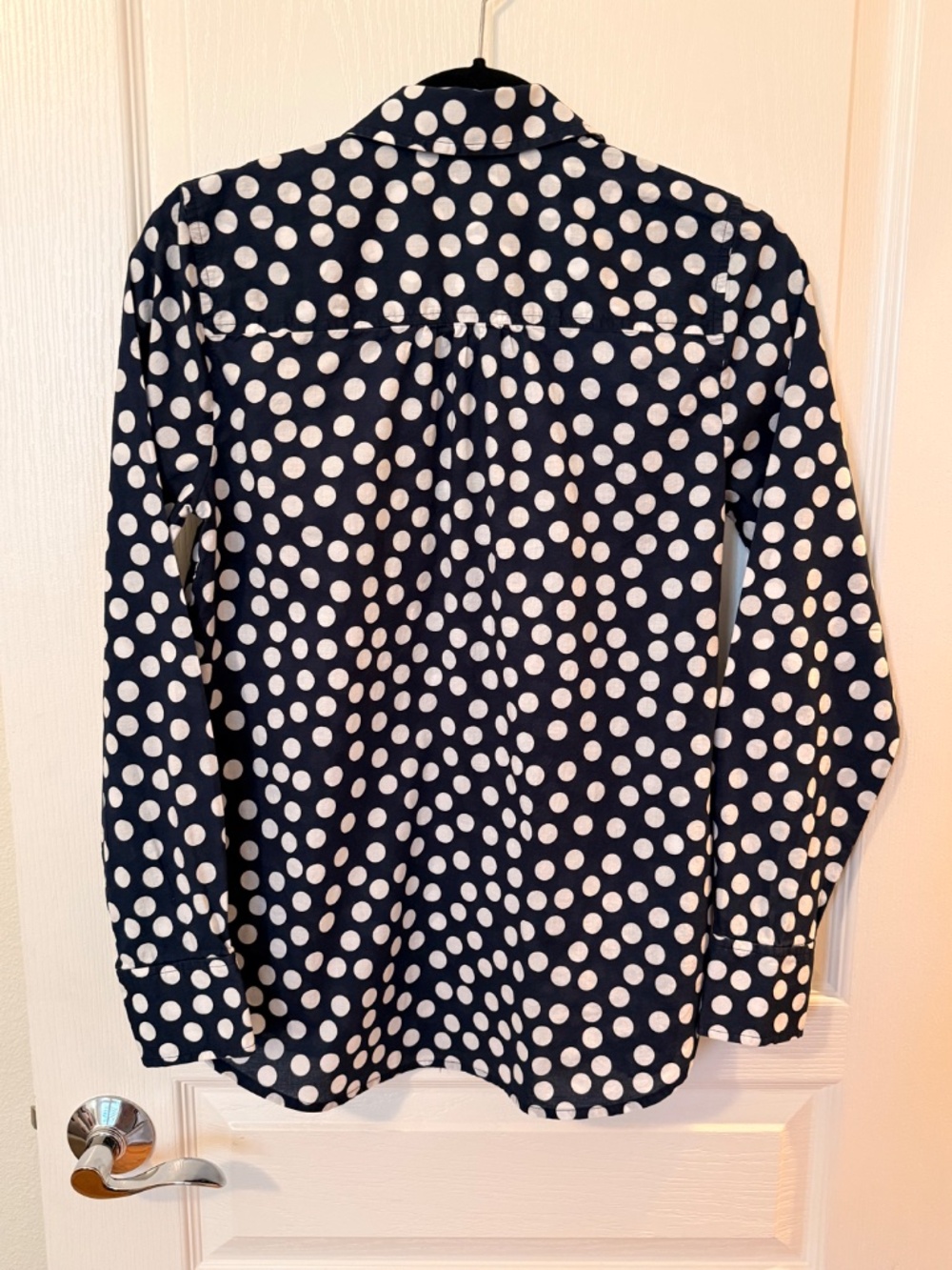 J.Crew Factory Popover Shirt Womens XS Navy White Polka Dot Cotton Long Sleeve - Picture 4 of 8